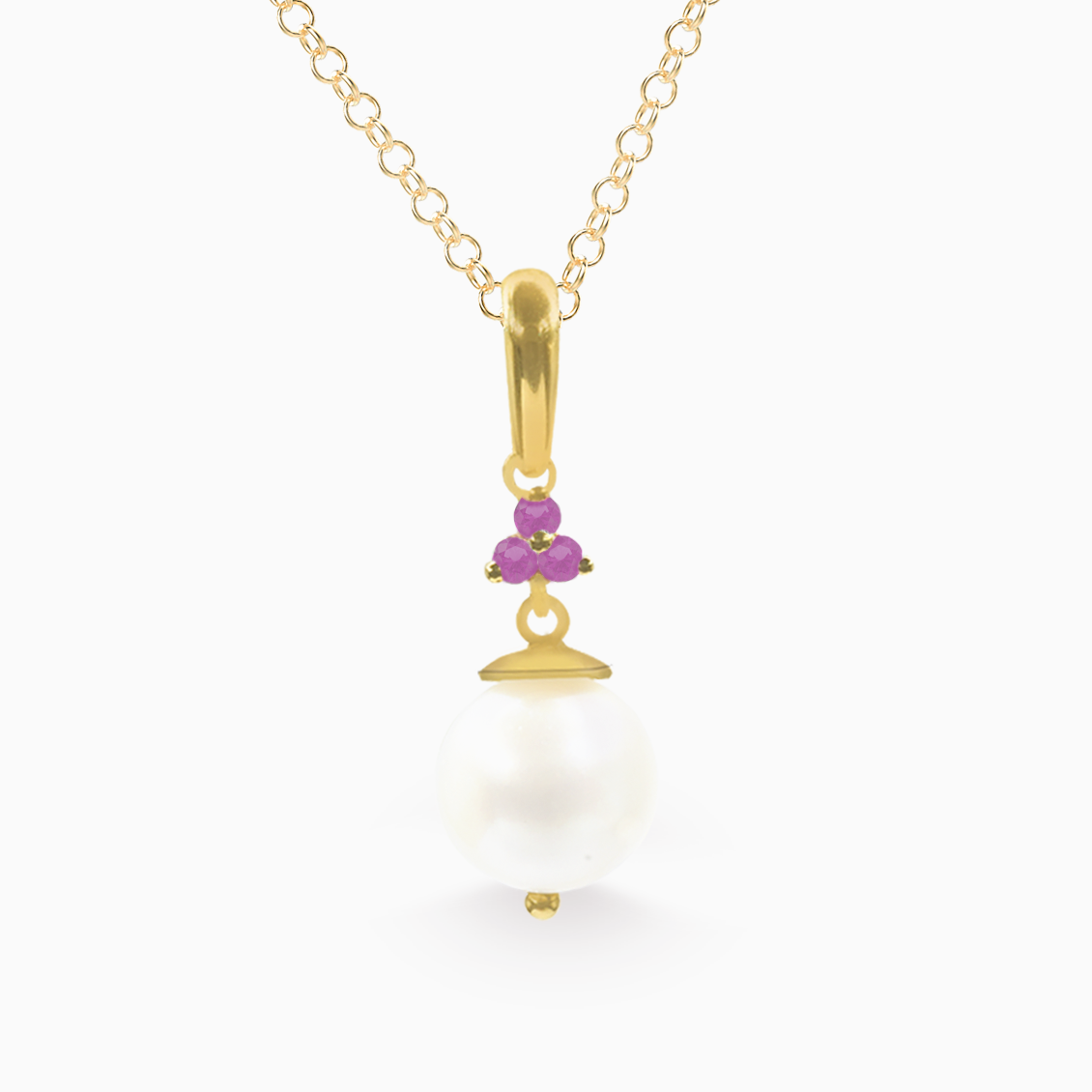 Dije en oro amarillo de 18K con perla y amatistas