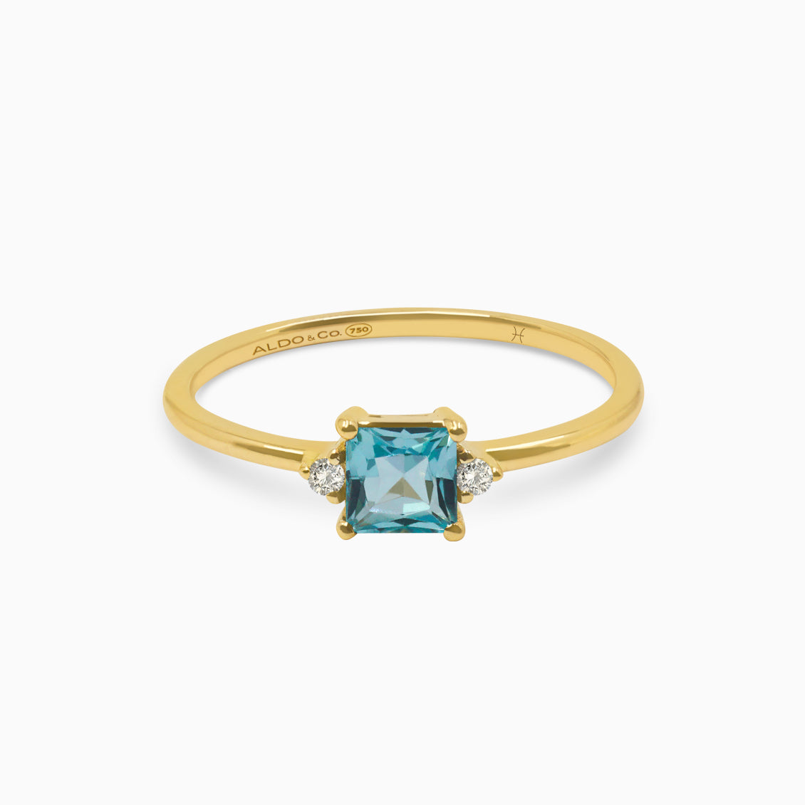 Anillo Zodiacal Piscis en oro amarillo de 18K con topacio azul y brillantes