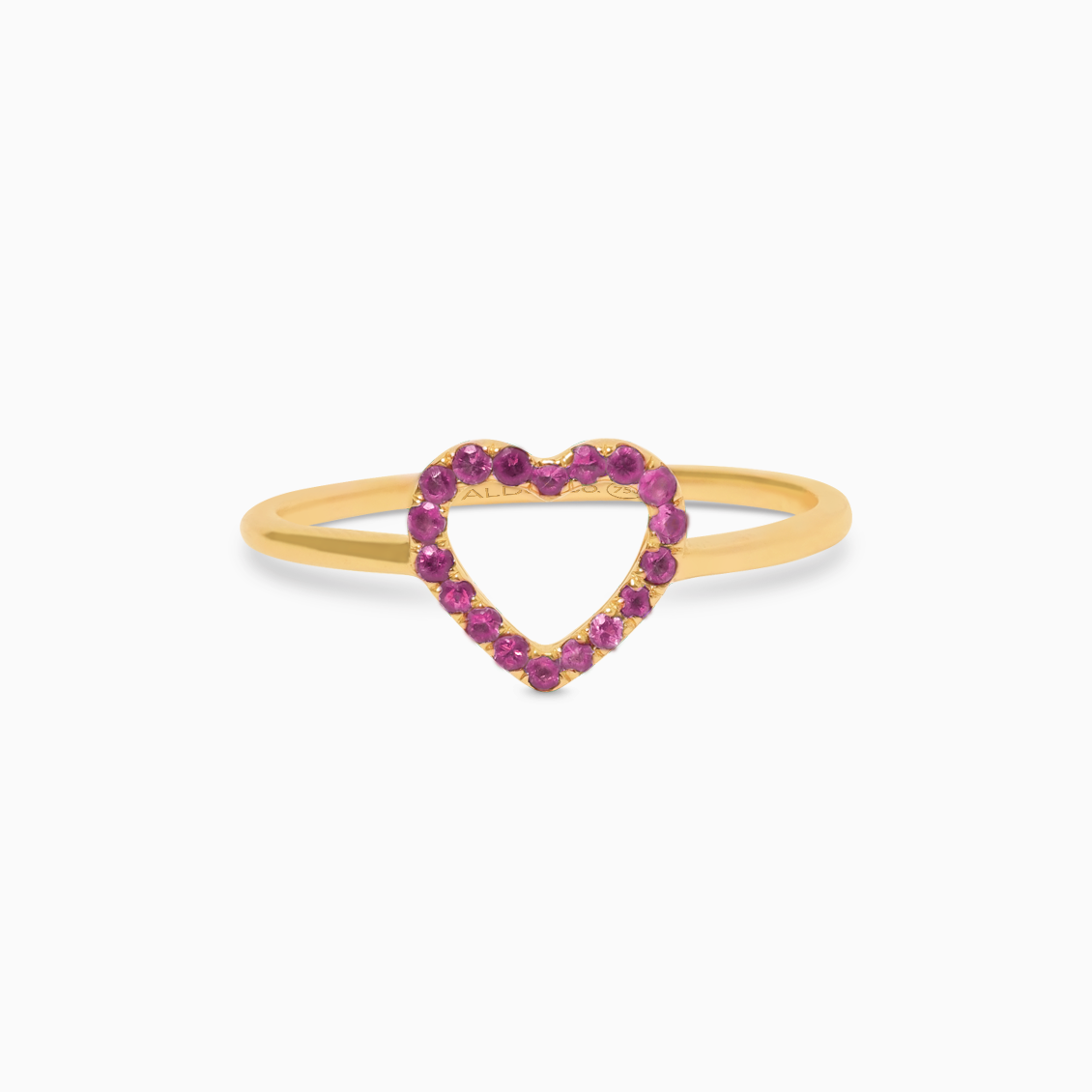 Anillo en oro amarillo de 18K amma corazón full love con zafiros rosado