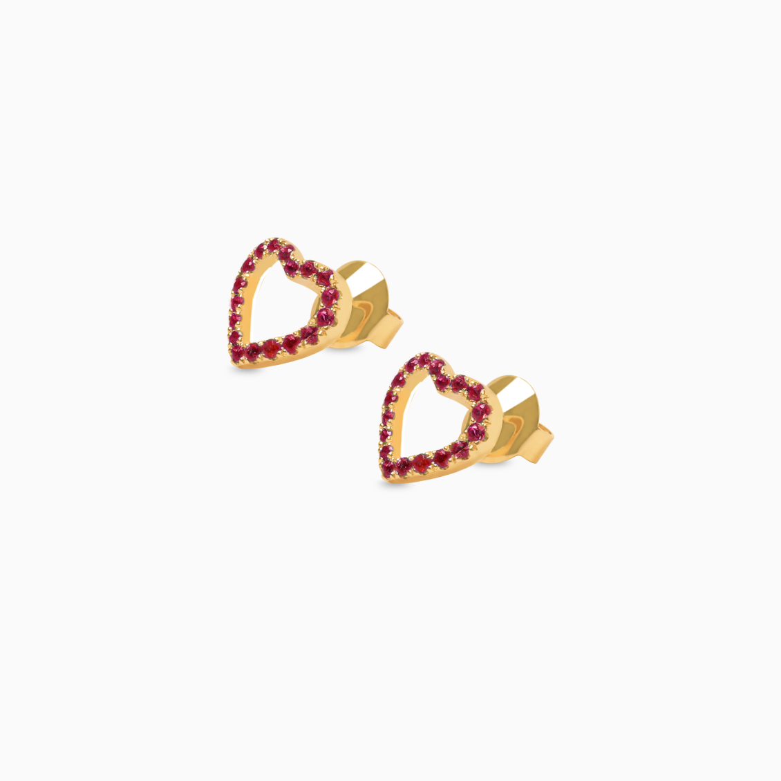 Aretes en oro amarillo de 18K corazón full love con zafiros rosado intenso
